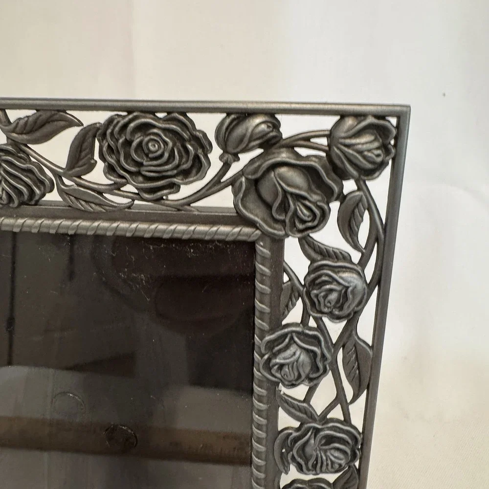 Vintage Silver Filigree Metal 7x9 Photo Frame Floral Ornate Wedding Decor VTG